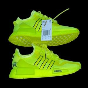 Adidas Size 6 1/2 NMD R1 V2 Solar Yellow & Black Neon Bright Women Sneakers NEW